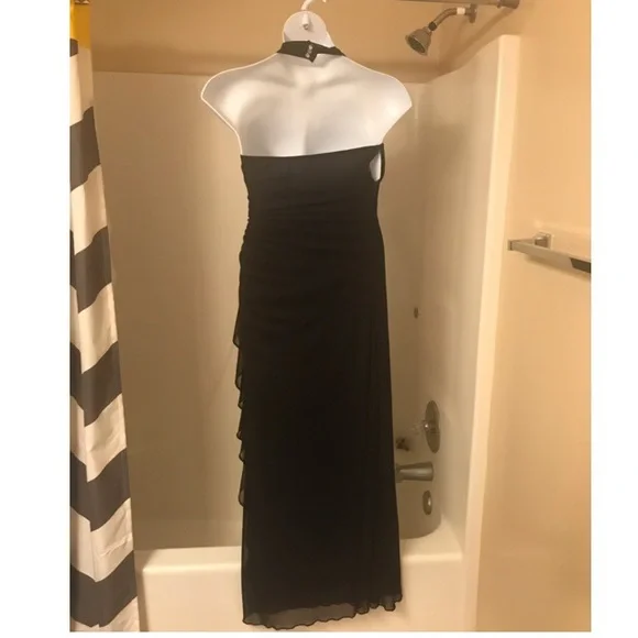 Black sheer halter asymmetrical dress - Picture 2 of 7